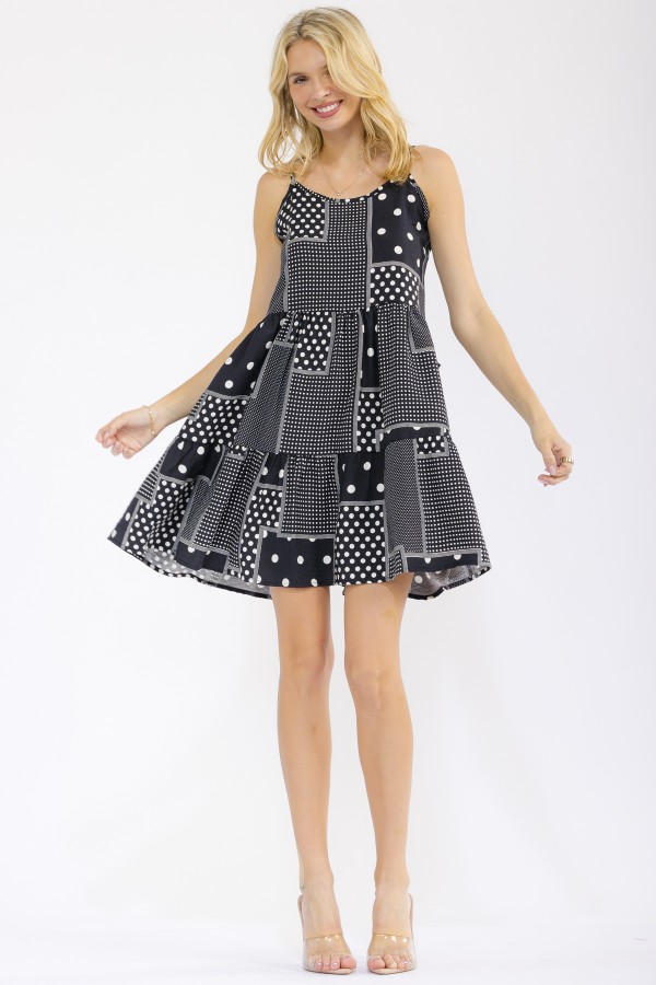 D6340 / 7th Ray<br/>PATCHWORK DOT TIERED BABYDOLL MINI DRESS