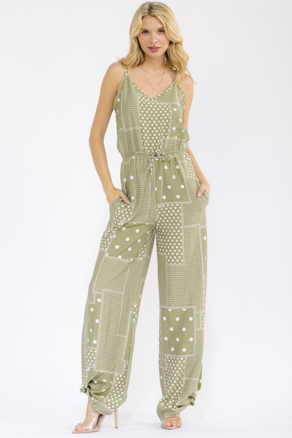J6341 / 7th Ray<br/>PATCHWORK POLKA DOT CAMI JUMPSUIT