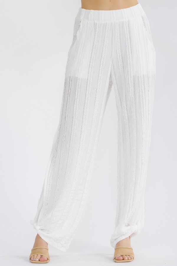 P6364 / 7th Ray<br/>BOHO TEXTURED WIDE LEG ANKLE TIE PANTS