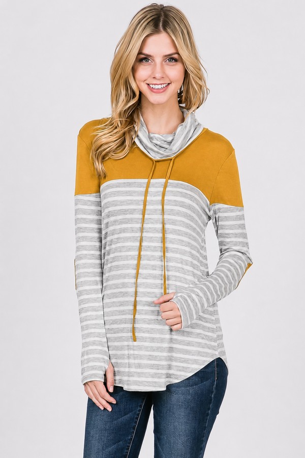 T1945 / 7th Ray<br/>STRIPE COWL NECK TOP