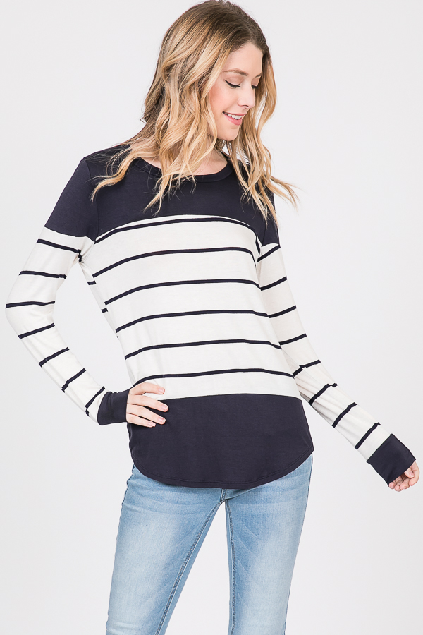 T2042 / 7th Ray<br/>STRIPE LONG SLEEVE TOP