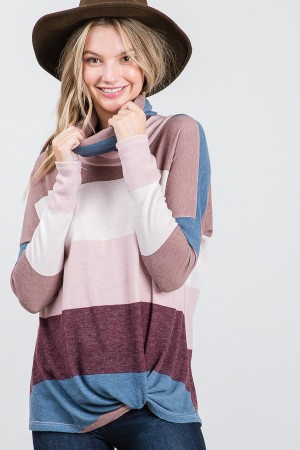 T3566 / 7th Ray<br/>STRIPED KNOTTED FRONT TOP