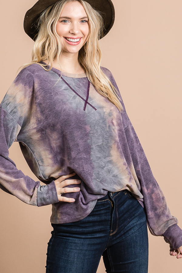 T3777 / 7th Ray<br/>TIE DYE DROP SHOULDER TOP