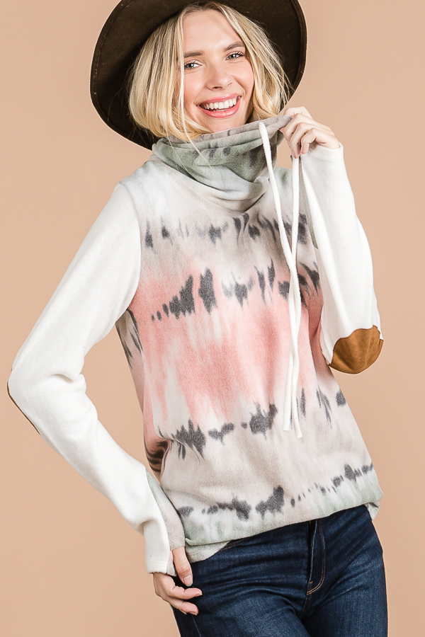 T3843 / 7th Ray<br/>TIE DYE COWL NECK TOP