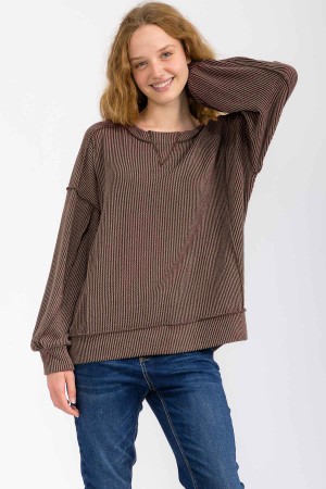 T6050XL / 7th Ray<br/>PLUS RIBBED KNIT DROP SHOULDER PULLOVER TOP