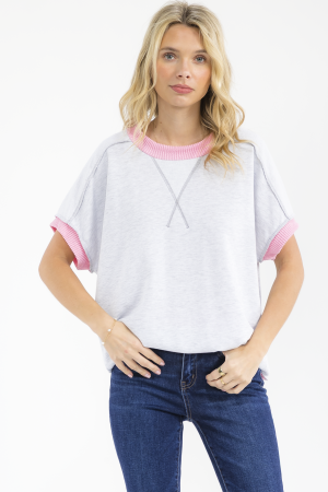 T6244XL / 7th Ray<br/>PLUS TEXTURED CONTRAST SHORT SLEEVE TOP