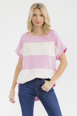 T6251 / 7th Ray<br/>LACE DETAIL SHORT SLEEVE TOP