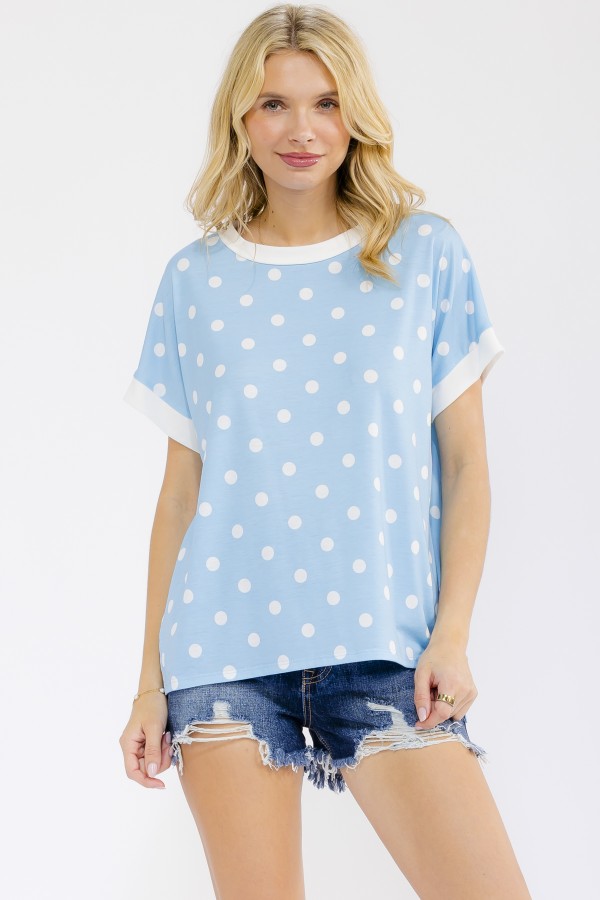 T6325XL / 7th Ray<br/>PLUS POLKA DOT CONTRAST SHORT SLEEVE TOP