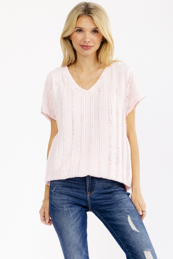 T6369 / 7th Ray<br/>TEXTURED KNIT V NECK TOP
