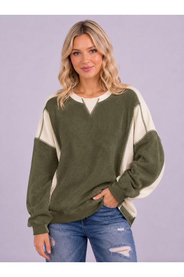 T6419XL / 7th Ray<br/>PLUS COLOR BLOCK EXPOSED SEAM SWEATSHIRT