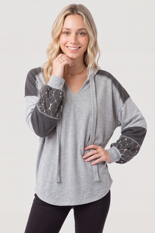 T6444XL / 7th Ray<br/>PLUS COLOR BLOCK HOODED PULLOVER TOP
