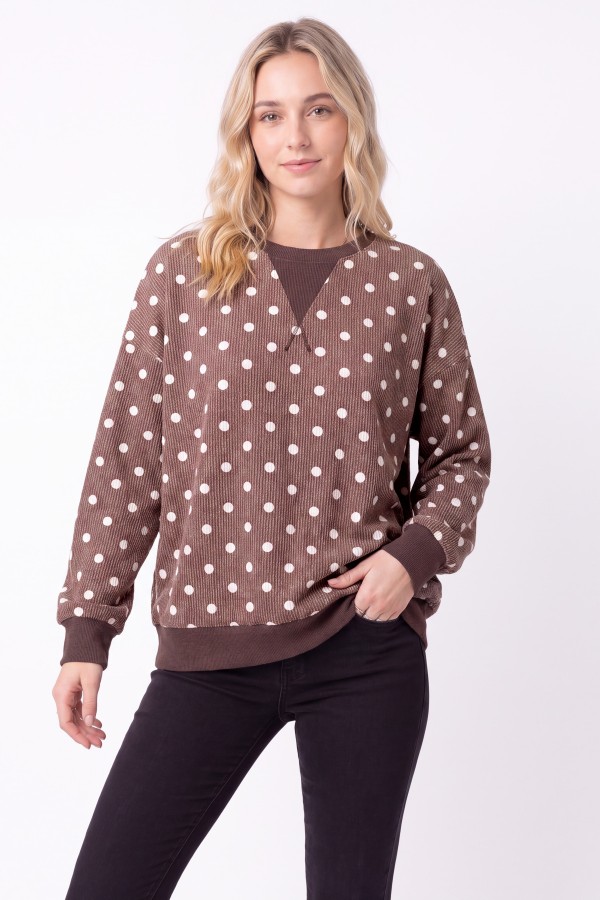 T6457 / 7th Ray<br/>POLKA DOT RIB KNIT PULLOVER
