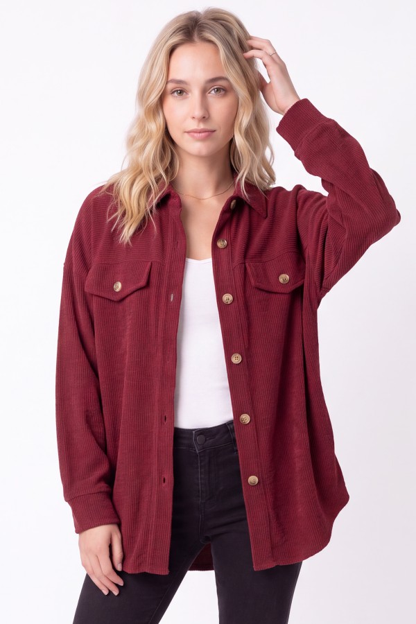 T6466 / 7th Ray<br/>RIB KNIT BUTTON-DOWN SHACKET