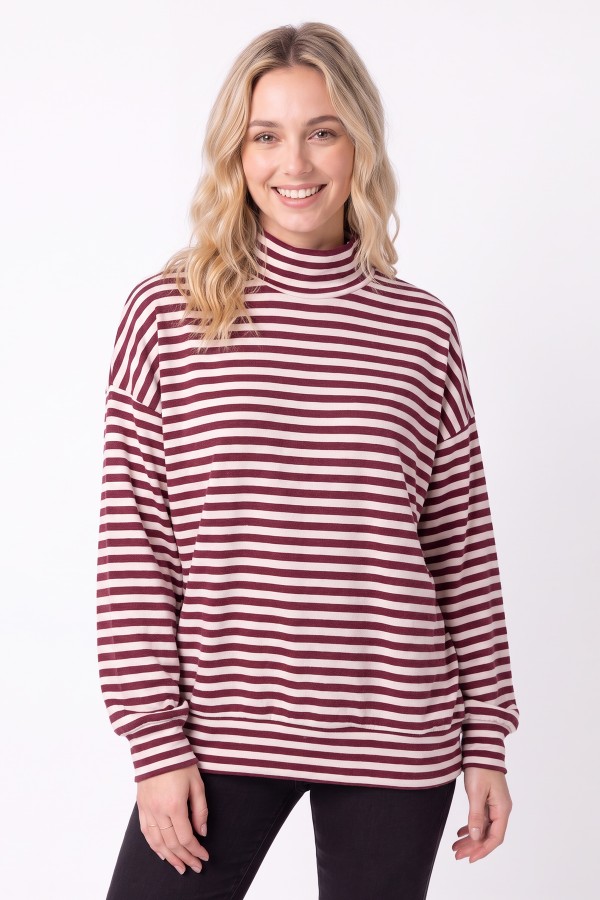 T6468 / 7th Ray<br/>STRIPE MOCK NECK LONG SLEEVE TOP
