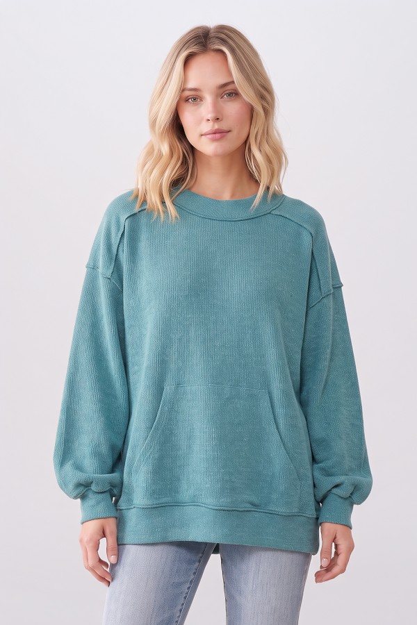 T6504 / 7th Ray<br/>TEXTURED COWL NECK HOODED PULLOVER