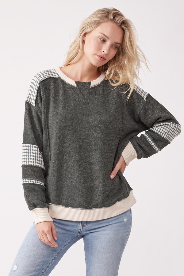 T6515 / 7th Ray<br/>CONTRAST DETAIL KNIT SWEATSHIRT