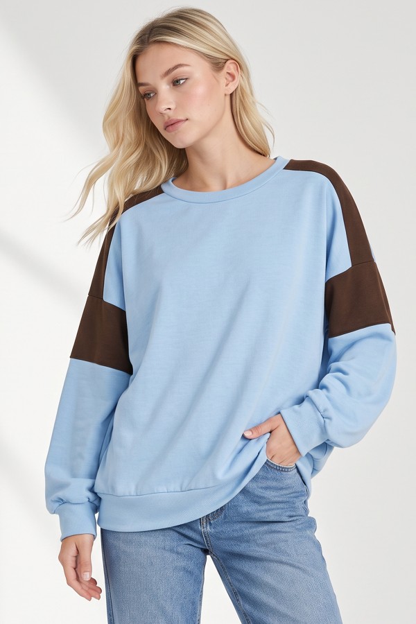 T6525 / 7th Ray<br/>COLOR BLOCK LONG SLEEVE PULLOVER
