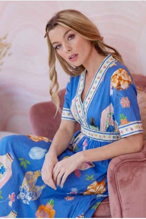 FA2215 / LIME N CHILI<br/>This is a V-neck mini dress featuring flutter sleeves, an empire waist, and a ruffled hem for a feminine and breezy silh