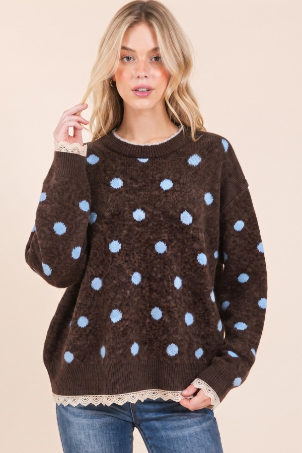 FA2232 / LIME N CHILI<br/>Cozy knit crewneck polka dot sweater