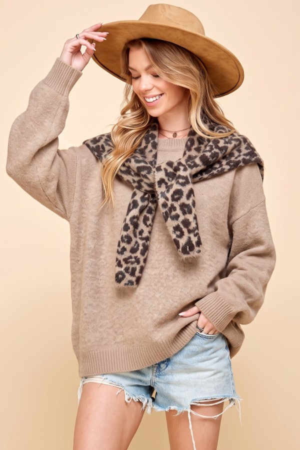 FA2233 / LIME N CHILI<br/>Soft knit sweater include scarf