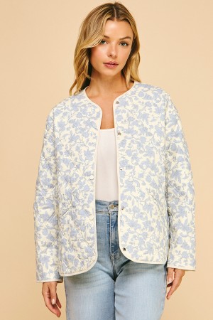 MJ51775 / LIME N CHILI<br/>Quilted jacket with floral pattern and snap-button closure.