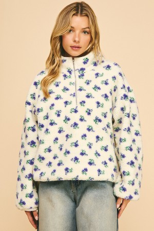 MT51820 / LIME N CHILI<br/>Fleece pullover with floral print and half-zip neckline.