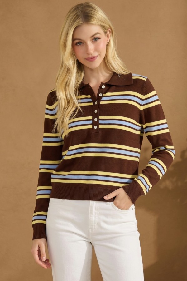 UT7087 / LIME N CHILI<br/>Striped Polo Knit Sweater