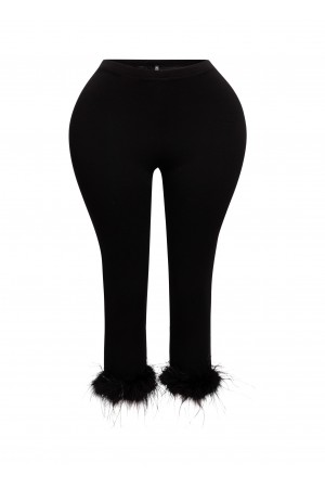 HP3436 / K-T-O-O<br/>Faux fur hem detailed capri leggings