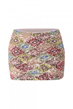 HS9086 / K-T-O-O<br/>Sequins mini skirt with side zipper closure