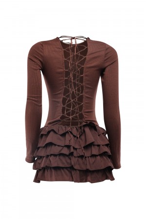 JD9019 / K-T-O-O<br/>Long sleeve lace up back flare mini dress