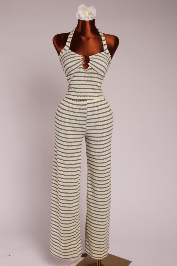 SAP3938 / K-T-O-O<br/>Trim detailed halter neck top & wide leg pants set