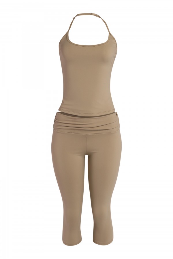 SAP3963 / K-T-O-O<br/>Strap halter top & capri leggings elevated casual set