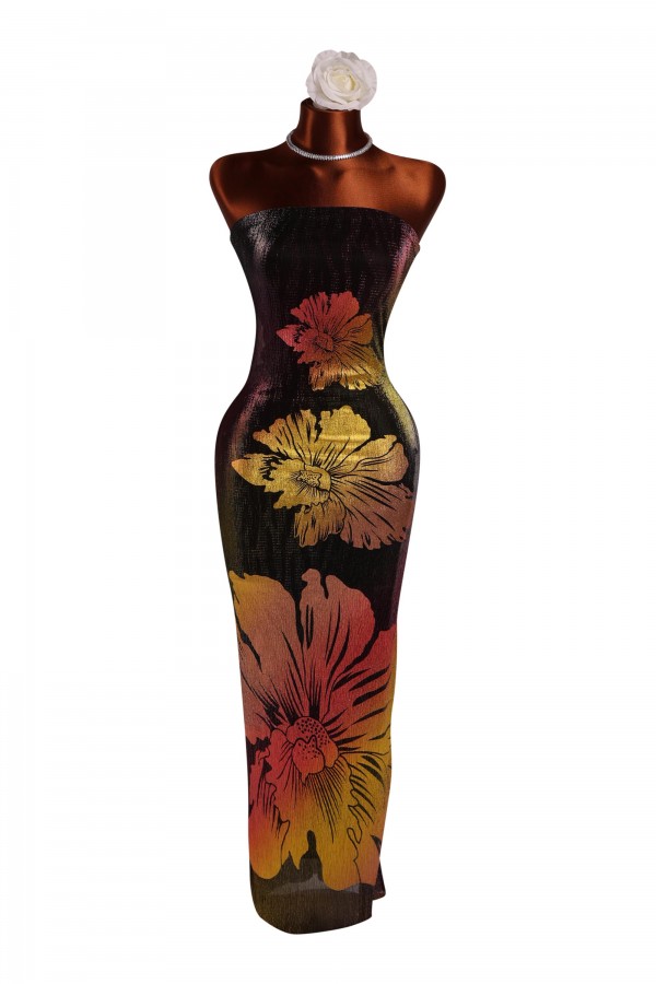 SD4028 / K-T-O-O<br/>Printed lurex tube maxi dress