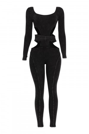 SJ2278 / K-T-O-O<br/>Side cut out mineral washed jumpsuit