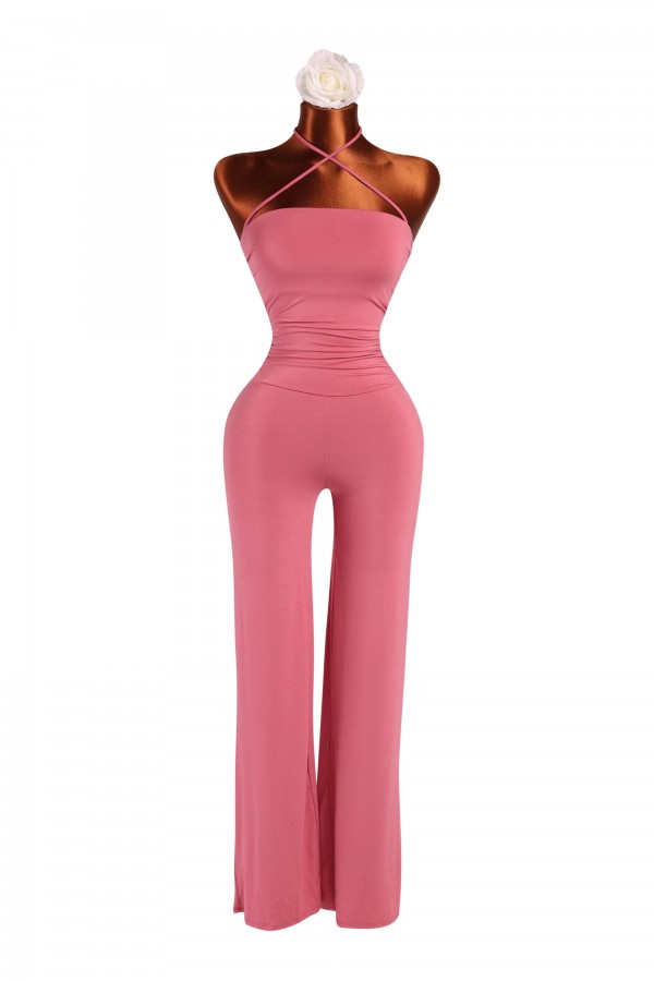 SJ3967 / K-T-O-O<br/>Strap halter neck wide leg jumpsuit