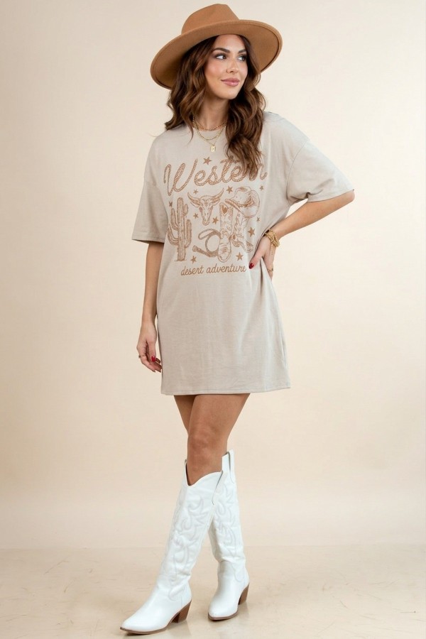 AV1202-7073 / Nylon Apparel<br/>Lola Western Desert Adventure Print Mini T Shirts Dress