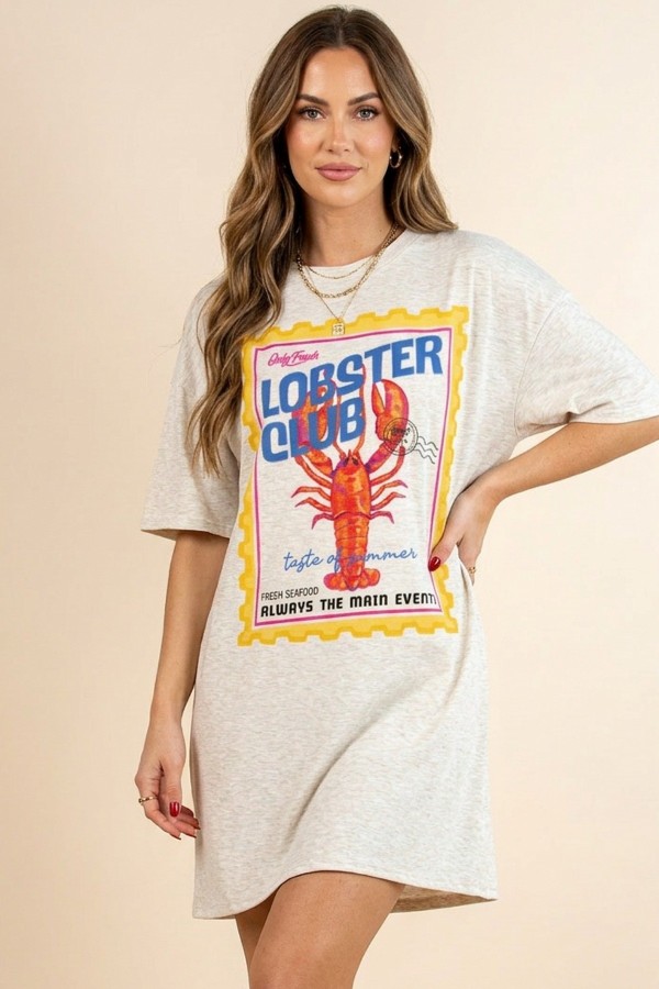 AV1202-7087 / Nylon Apparel<br/>Jane Lobster Club Print Mini T shirts Dress