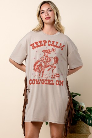 D1593-6495 / Nylon Apparel<br/>Lex Keep Calm Print Loose Fit Mini Dress