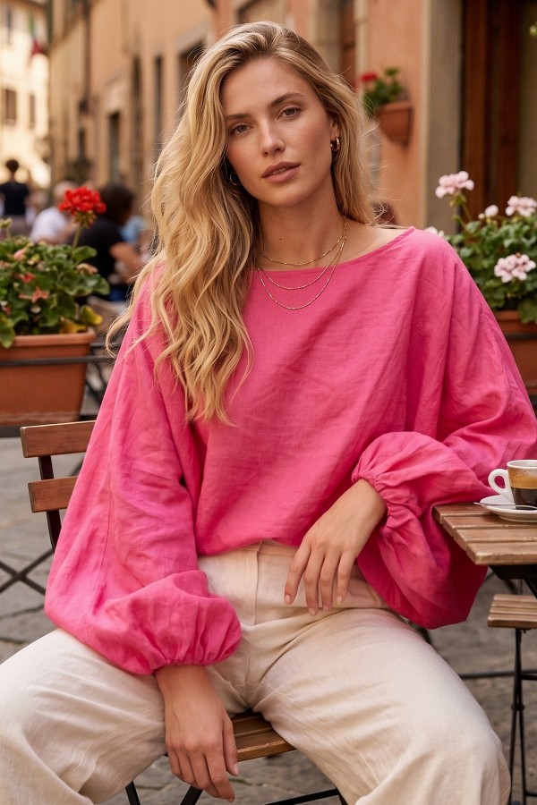 IN26300 / Nylon Apparel<br/>Sabien Italian Cotton Boat Neck Summer Blouse