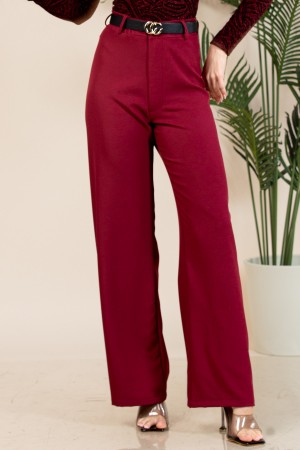 P1611-BRUGUNDY / Nylon Apparel<br/>Alexa Solid Fabric Slack Pants