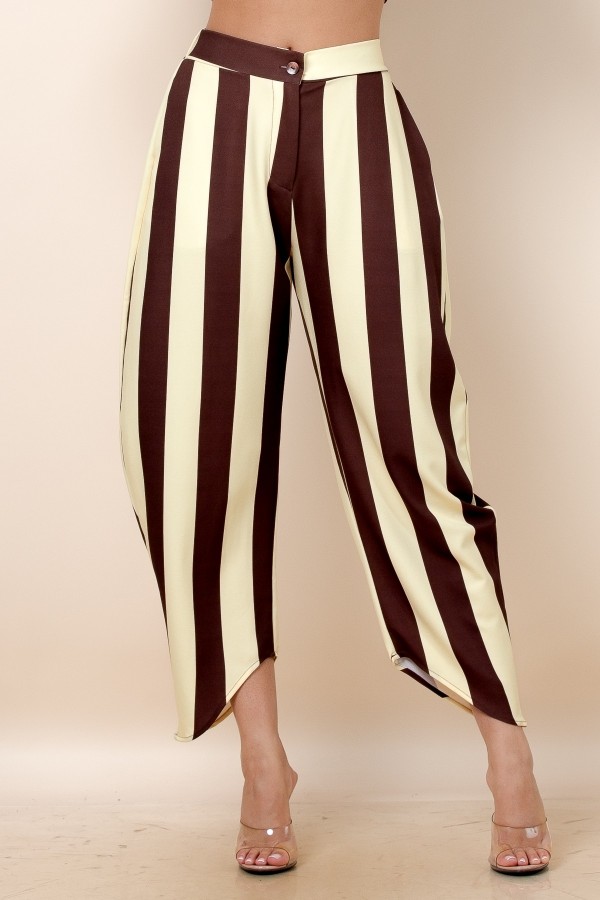 P1726-NY7231 / Nylon Apparel<br/>Thick Two Tones Print Barrel Pants