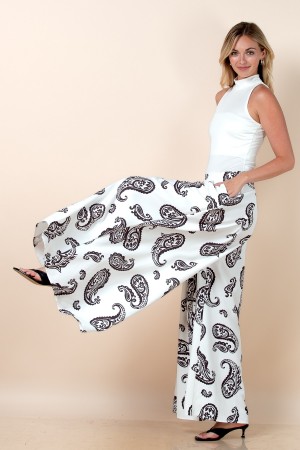 P919-6734B / Nylon Apparel<br/>Sonia Paisley Print Wide Leg Palazzo Pants