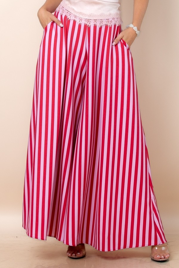 P919-7162 / Nylon Apparel<br/>Alexa Red Stripped Wide Leg Palazzo Pants