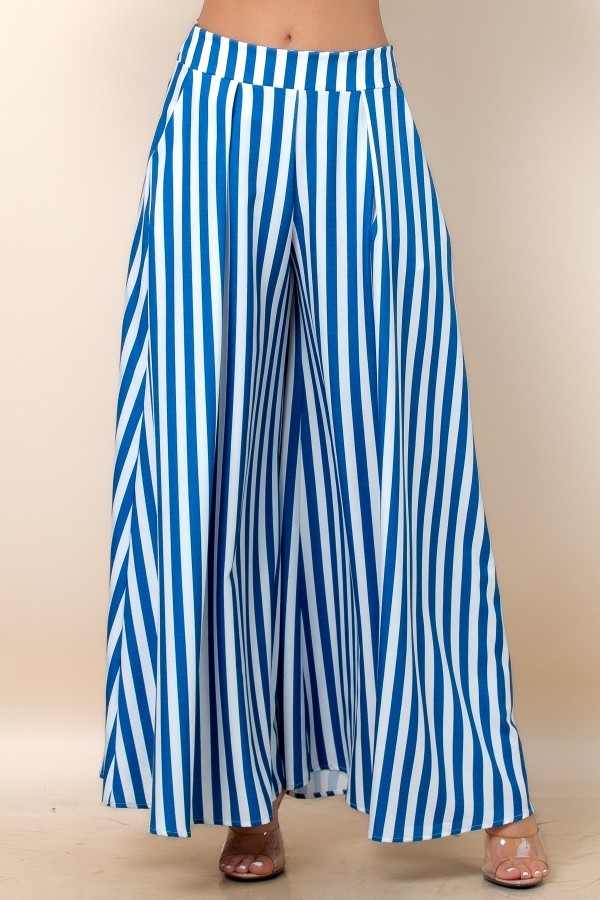 P919-7162D / Nylon Apparel<br/>Karen Blue White Striped Wide Leg Pants