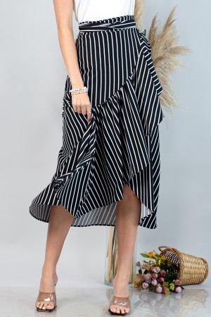 S1050-MEGAN / Nylon Apparel<br/>Black And White Stripe Print Wrap Multi Use Skirt
