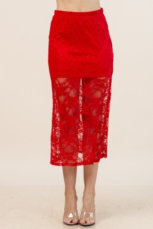 S1642 / Nylon Apparel<br/>Camila Floral Lace Elastic Bend Skirt