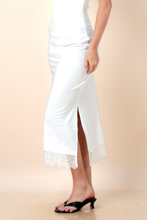 S1731-SD / Nylon Apparel<br/>Wendy Solid Elastic Midi Lace Skirt