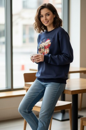 T1005-6083A / Nylon Apparel<br/>Helen Happy Holidays Print Sweat Shirt Top