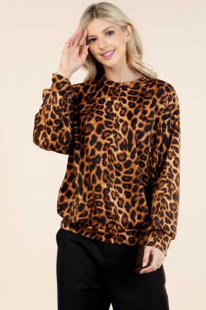 T1005-AN / Nylon Apparel<br/>Annie Animal Print Long Sleeves Sweat Shirt Top