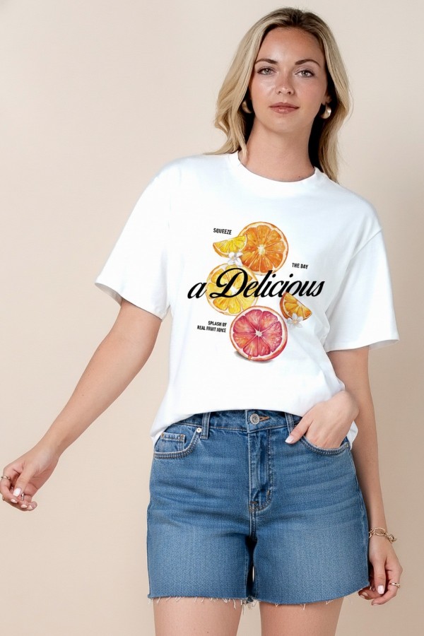 T1622-7169 / Nylon Apparel<br/>Emory Delicious Orange Print Oversize T Shirts